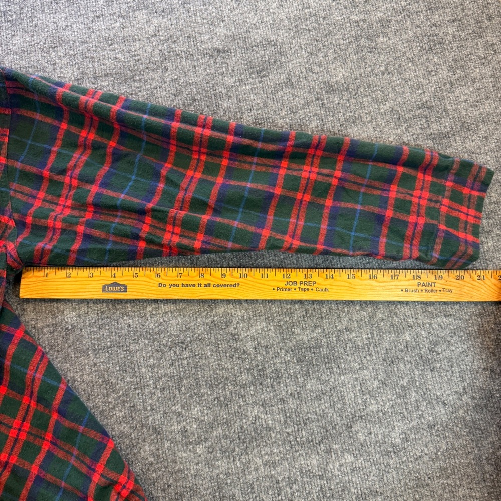 Vintage LL Bean Men XL Flannel Nightshirt Red Green Plaid Cotton Sleepwear USA - Picture 8 of 12